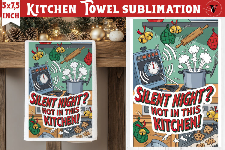 Christmas kitchen towel sublimation | Holiday baking print example image 1