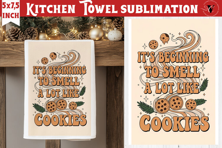 Christmas kitchen towel sublimation | Holiday baking print example image 1