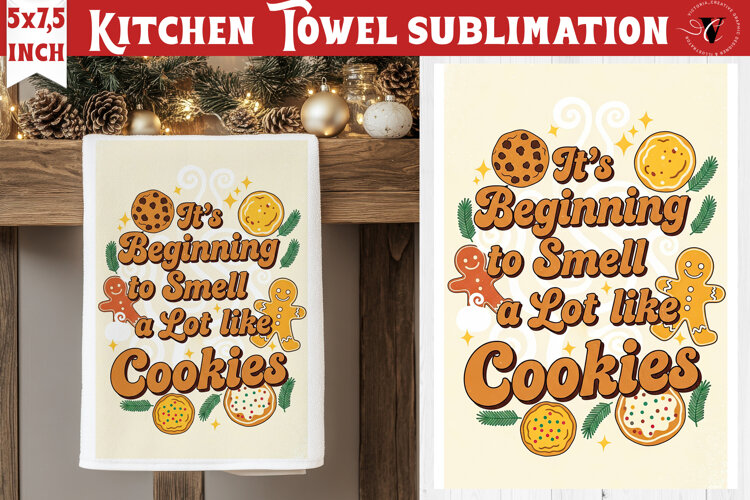 Christmas kitchen towel sublimation | Holiday baking print example image 1