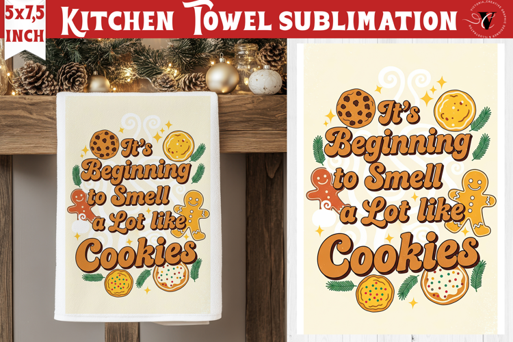 Christmas kitchen towel sublimation | Holiday baking print