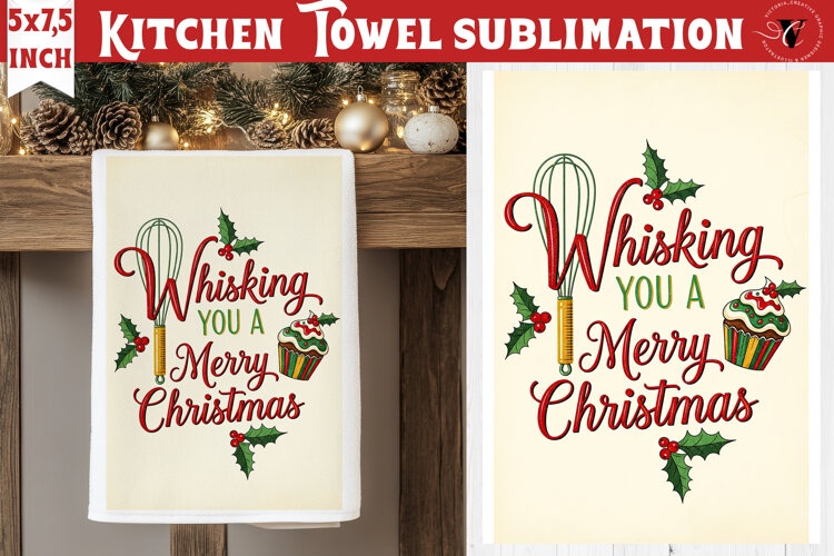 Christmas kitchen towel sublimation | Holiday baking print example image 1