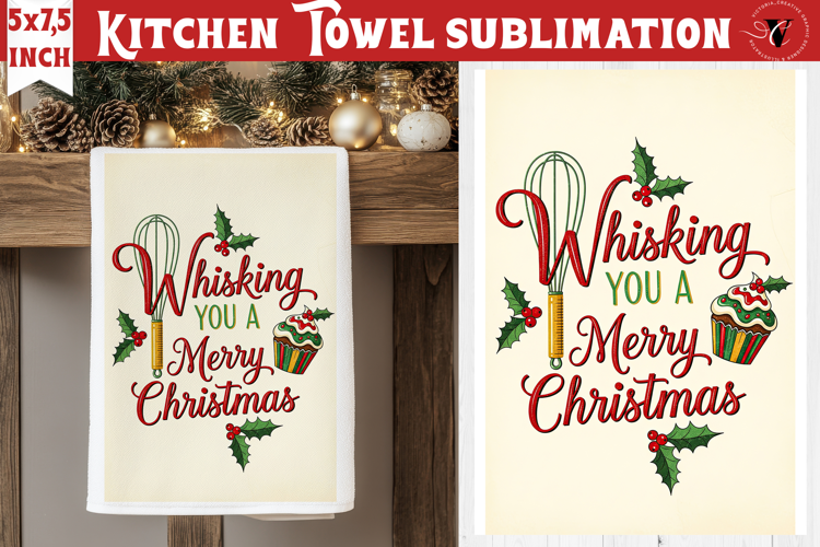 Christmas kitchen towel sublimation | Holiday baking print