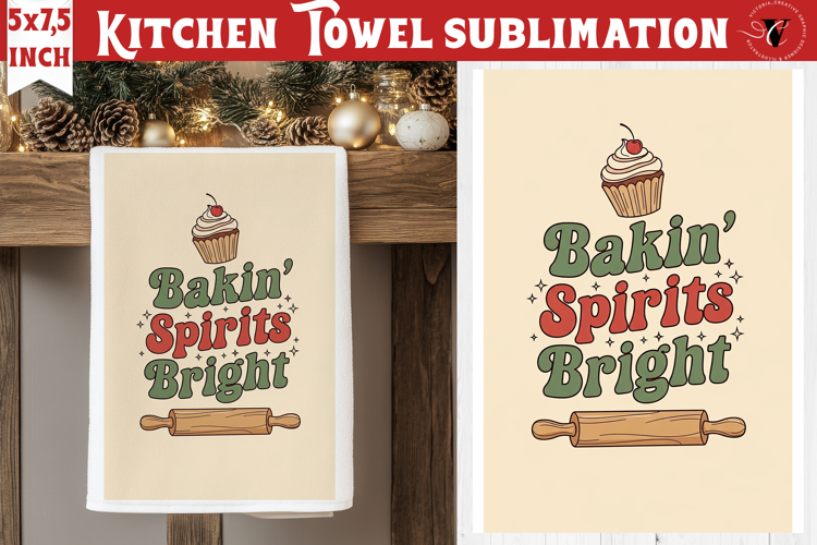 Christmas kitchen towel sublimation | Holiday baking print