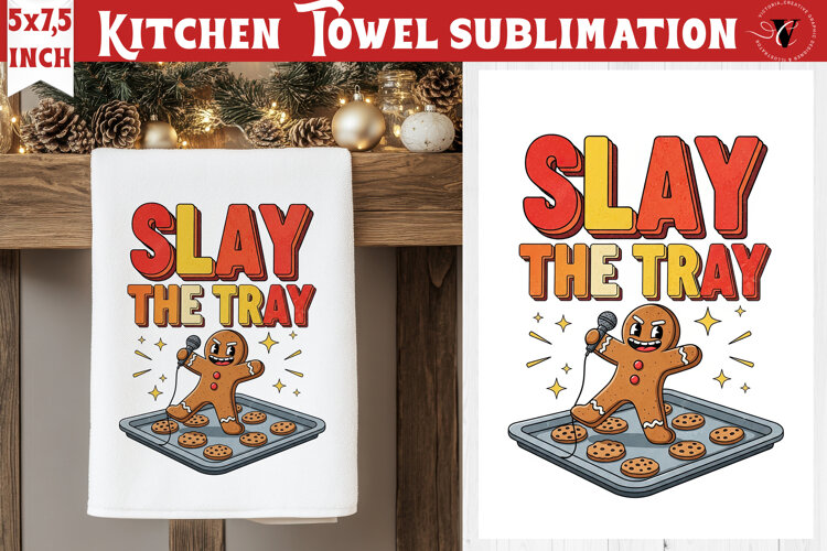 Christmas kitchen towel sublimation | Holiday baking print example image 1