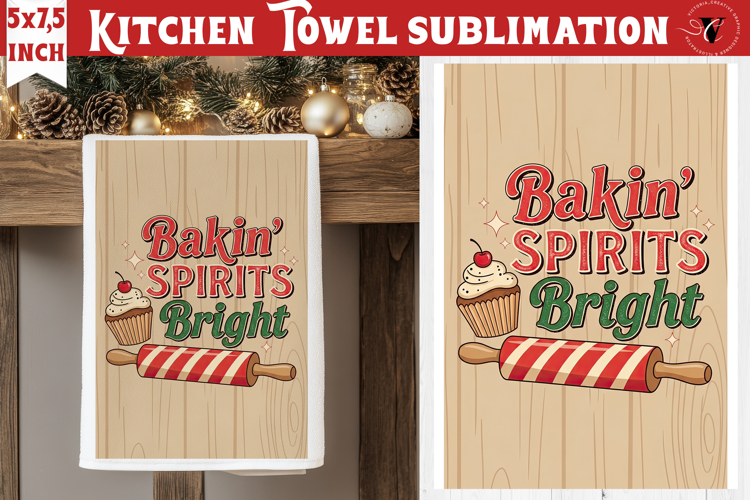 Christmas kitchen towel sublimation | Holiday baking print