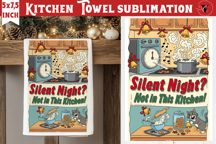 Christmas kitchen towel sublimation | Holiday baking print example image 1