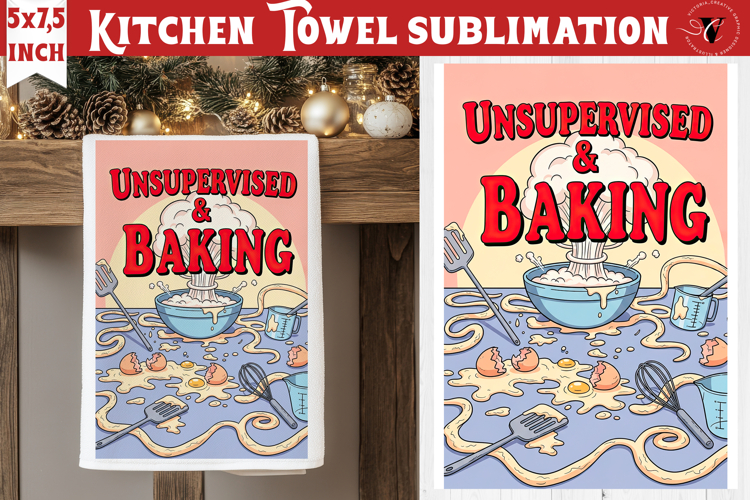 Christmas kitchen towel sublimation | Holiday baking print