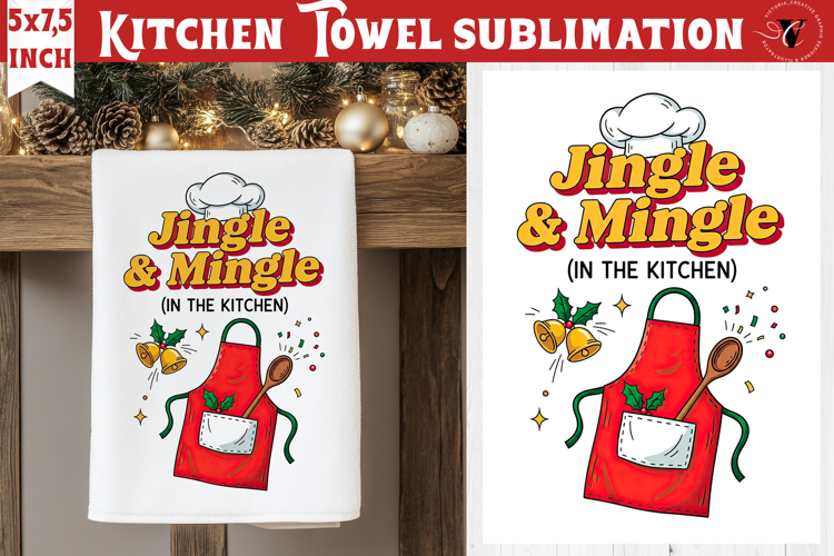 Christmas kitchen towel sublimation | Holiday baking print