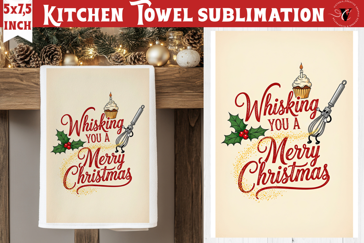 Christmas kitchen towel sublimation | Holiday baking print