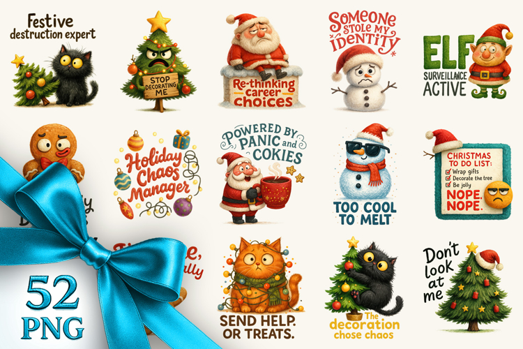 Funny Christmas clipart printable sublimation bundle png