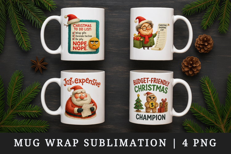 Funny Christmas mug wrap printable sublimation design