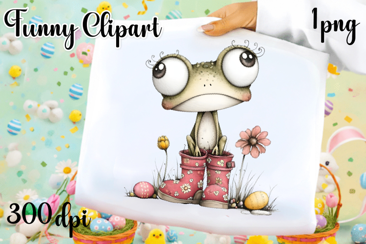 Funny Whimsical Frog Clipart PNG | Cute Frog Character