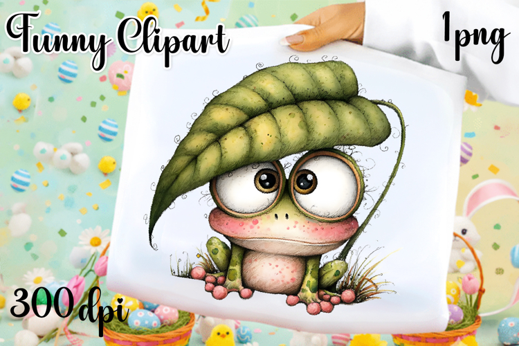 Funny Whimsical Frog Clipart PNG | Cute Frog Character