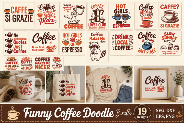 Funny Coffee Doodle SVG Bundle