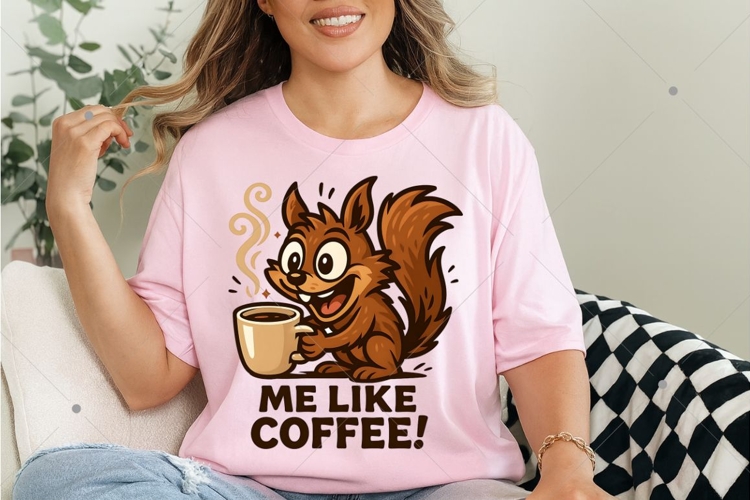 Funny Coffee Quote PNG, Cute Squirrel Coffee Art