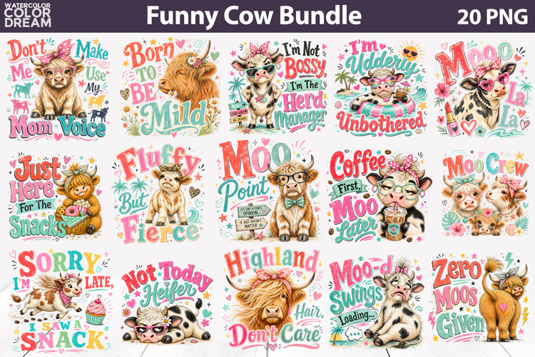 Funny Cow Sublimation Bundle | Farm Quote PNG
