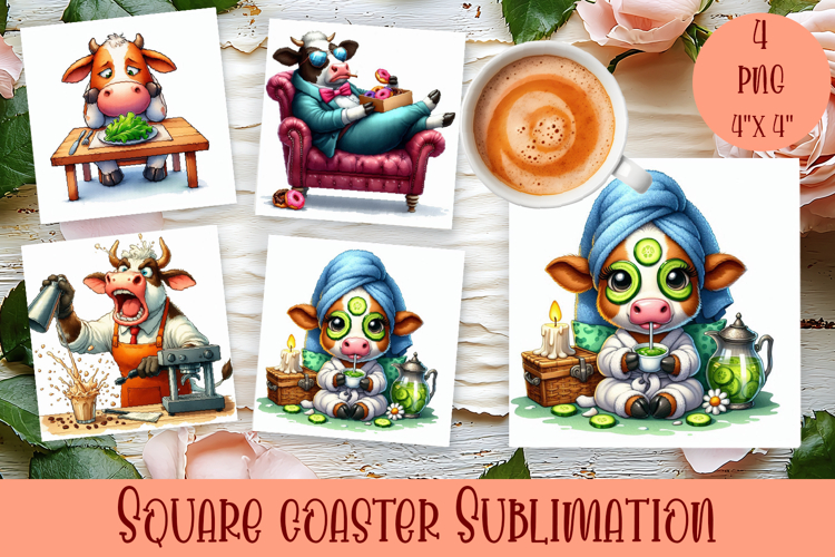 Funny cow Coaster Sublimation |cute summer animals