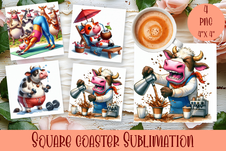 Funny cow Coaster Sublimation |cute summer animals