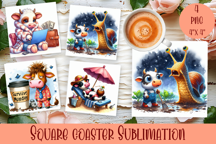 Funny cow Coaster Sublimation |cute summer animals