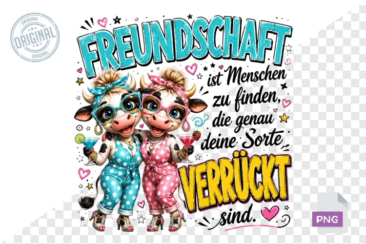Funny Cow Friends German Quote Sublimation PNG Design