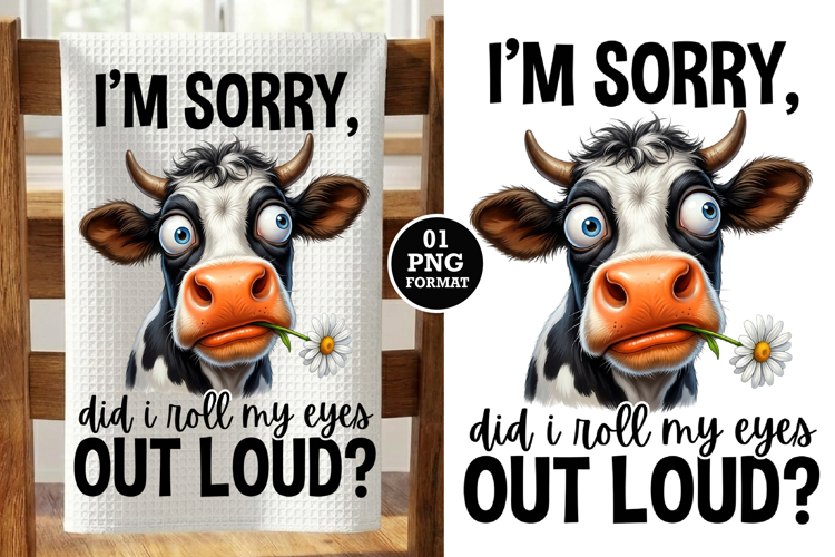 Funny Cow Kitchen Towel Design Png Sublimation