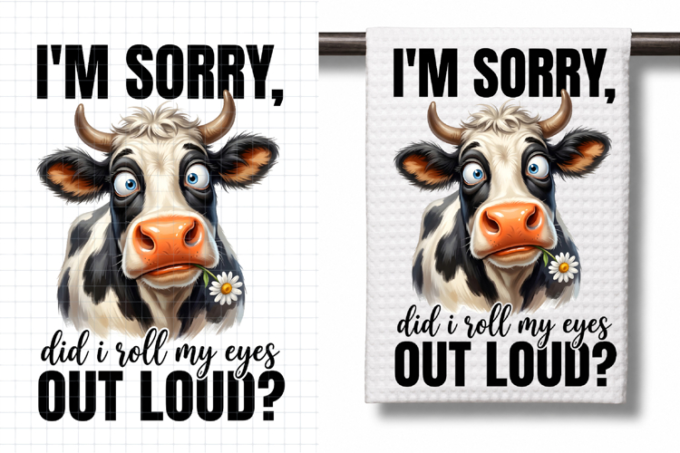 Funny Cow Kitchen Towel PNG, Rustic Farm Design example image 1