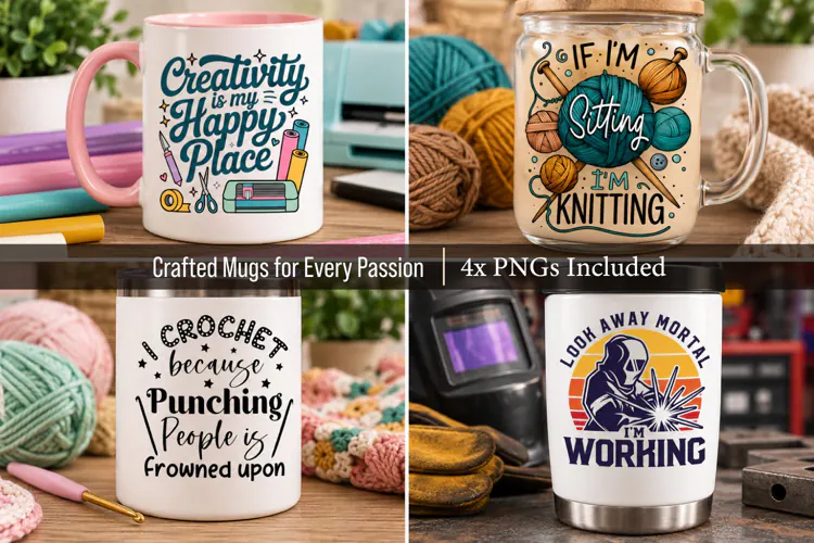 4x Funny Crafting Knitting Crochet & Welding Designs