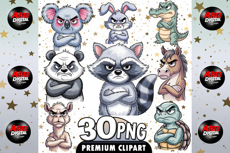Watercolor Funny Grumpy Animals Clipart