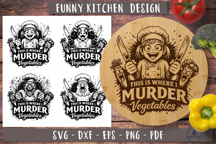 Funny Cutting Board SVG Murder Vegetables Chef