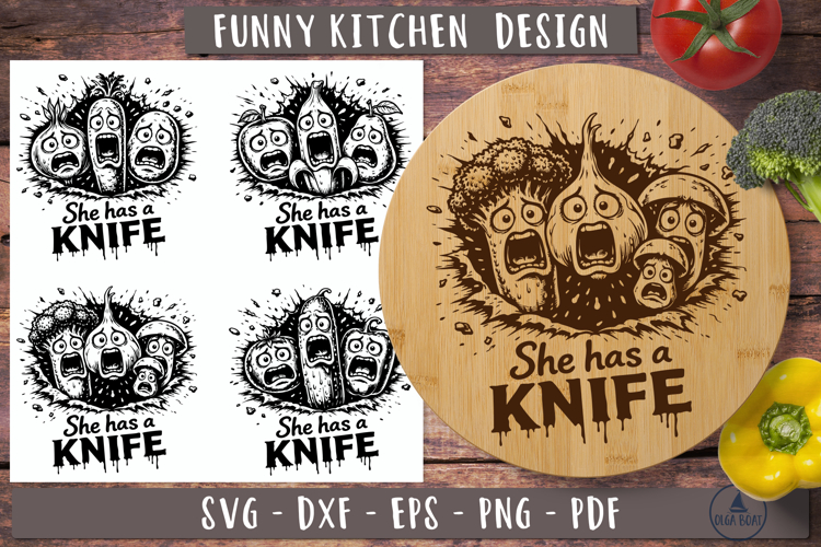 Funny Cutting Board SVG She Has a Knife Veggie