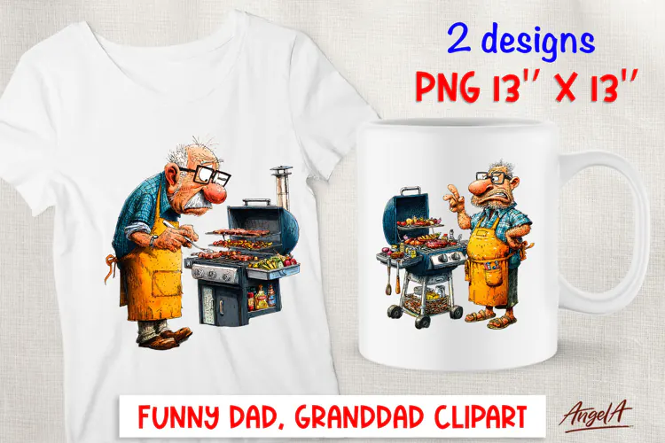 Funny Grandad Cooking BBQ clipart Grandpa PNG