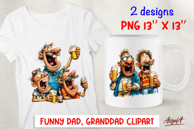 Funny men Best friends Dad clipart Beer party PNG