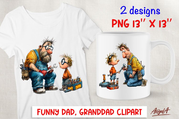 Funny Grandad with grandson Grandpa PNG example image 1