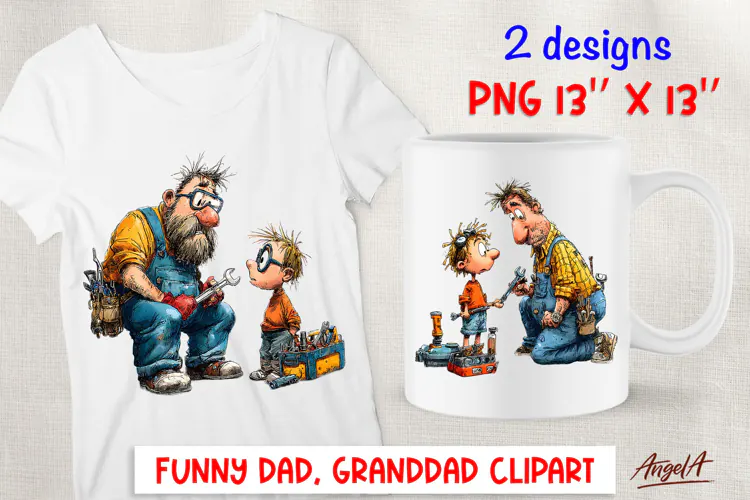 Funny Grandad with grandson Grandpa PNG