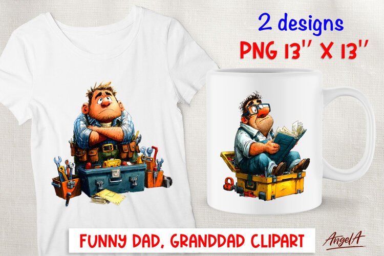 Funny Grandad Dad with tools Father's Day clipart PNG example image 1