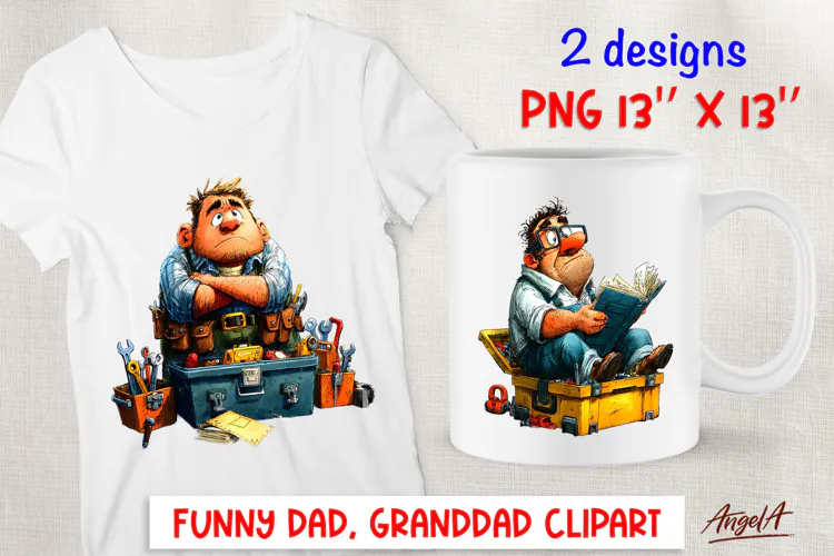 Funny Grandad Dad with tools Father's Day clipart PNG