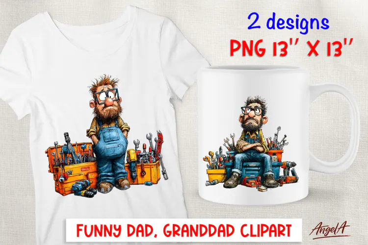 Funny Grandad Dad with tools Father's Day clipart PNG
