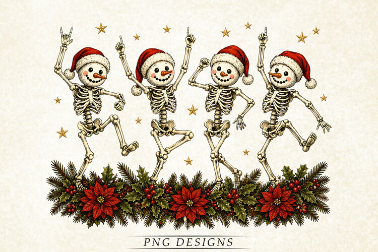 Funny Dancing Christmas Skeleton Snowman PNG, Snowman example image 1
