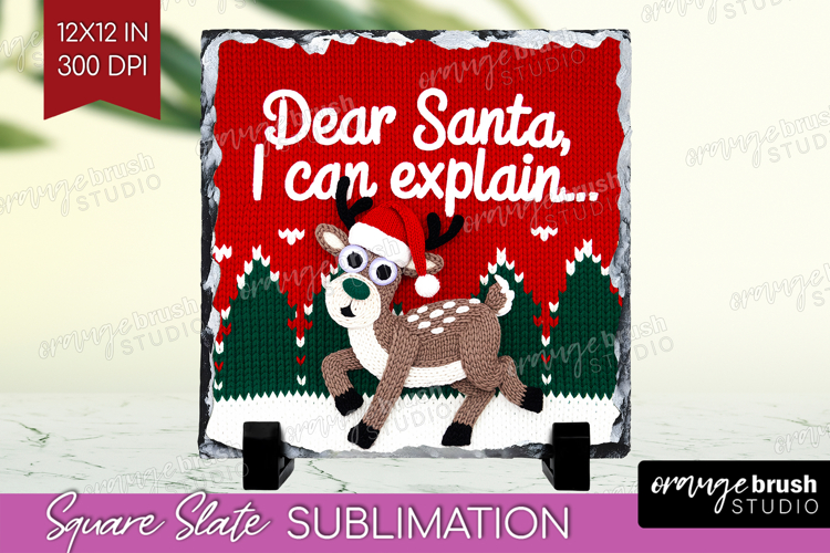 Funny Deer Xmas Slate PNG Christmas Square Slate Sublimation