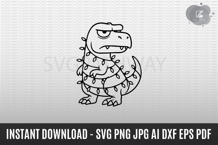 Funny Dinosaur Wrapped in Christmas Lights SVG