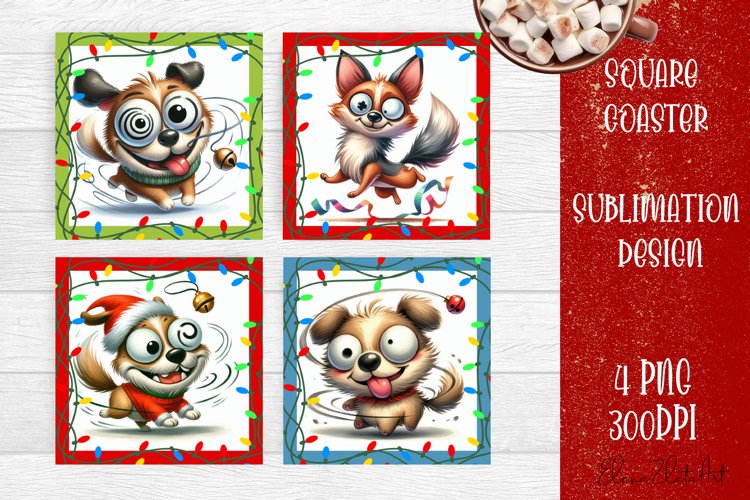 Funny Christmas humorous dog Coaster Design | animal Square example image 1