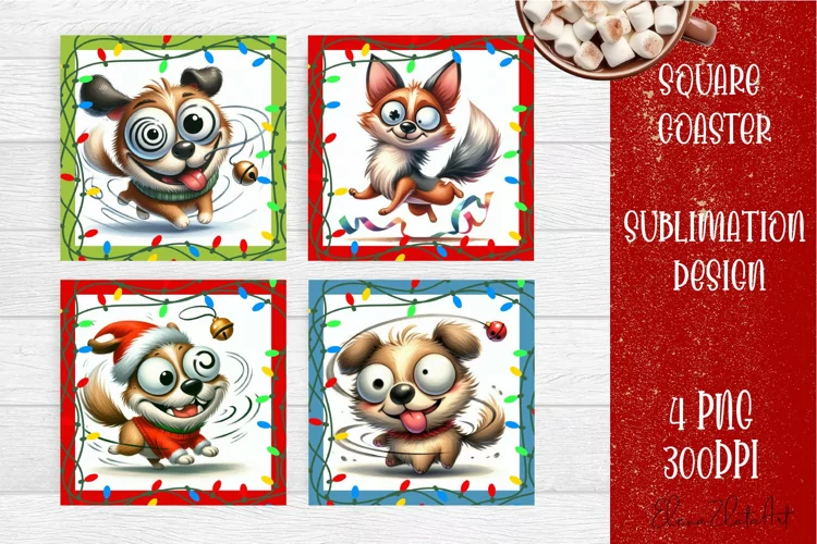 Funny Christmas humorous dog Coaster Design | animal Square