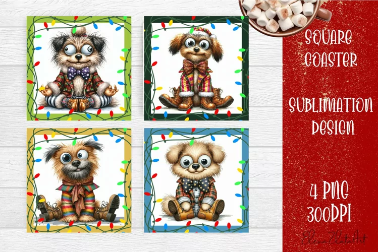 Funny Christmas humorous dog Coaster Design | animal Square