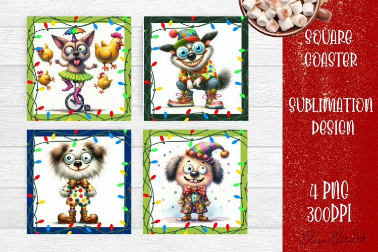 Funny Christmas humorous dog Coaster Design | animal Square example image 1