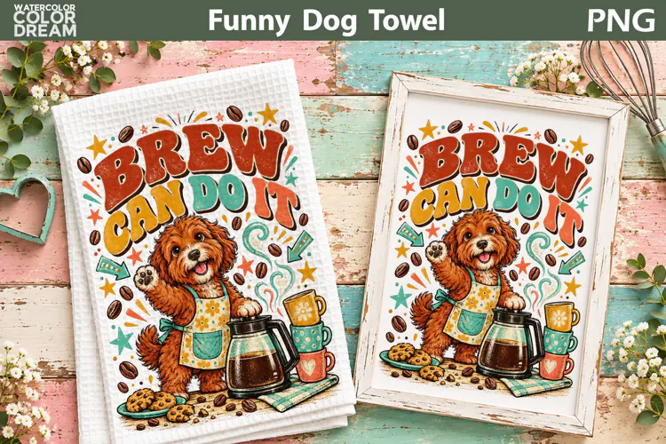 Funny Coffee Dog PNG | Kitchen Towel Sublimation