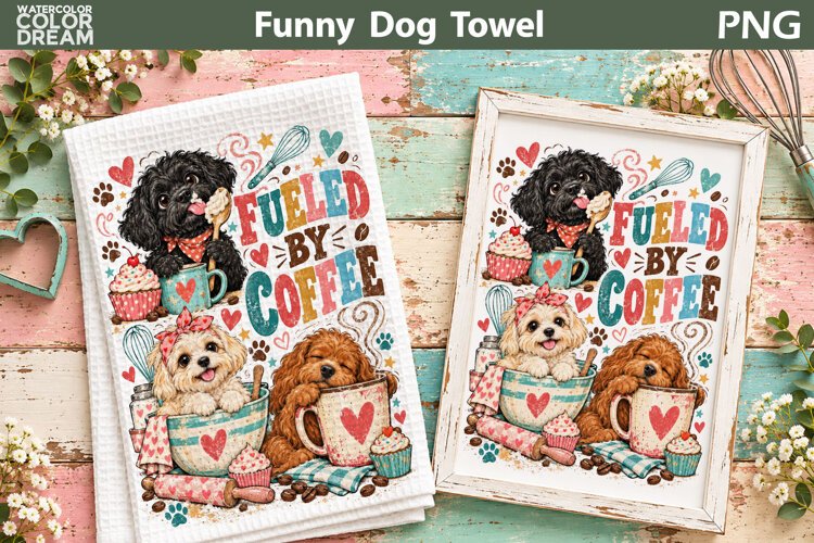 Coffee Funny Dogs | Kitchen Towel Sublimation example image 1