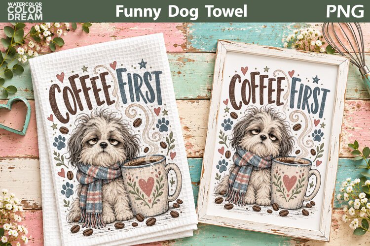 Funny Dogs Coffee Quote | Kitchen Towel Sublimation example image 1
