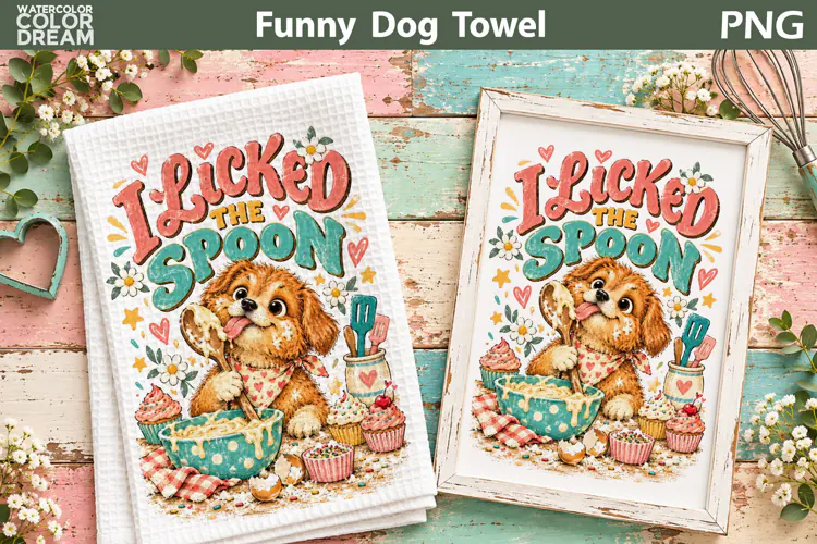 Funny Baking Dog PNG | I Licked The Spoon Towel Sublimation