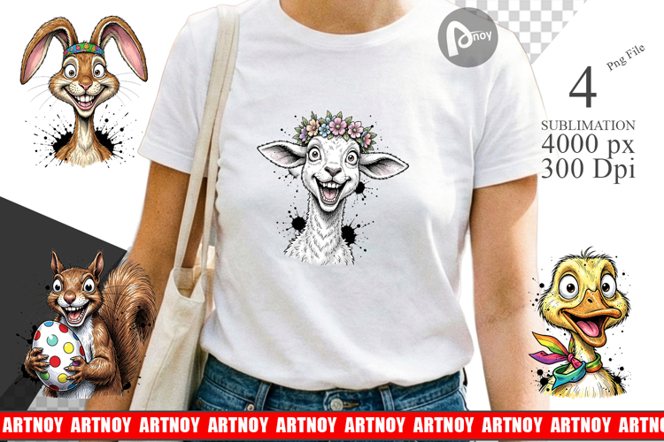 Funny Easter Animal Sketch Sublimation