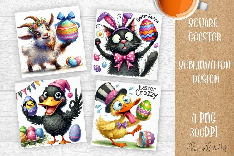Easter crazy animal with egg Square Coaster Sublimation